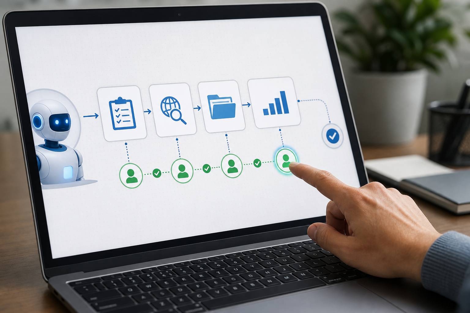 AI agent workflow with planning, tool use, human approval, and final results