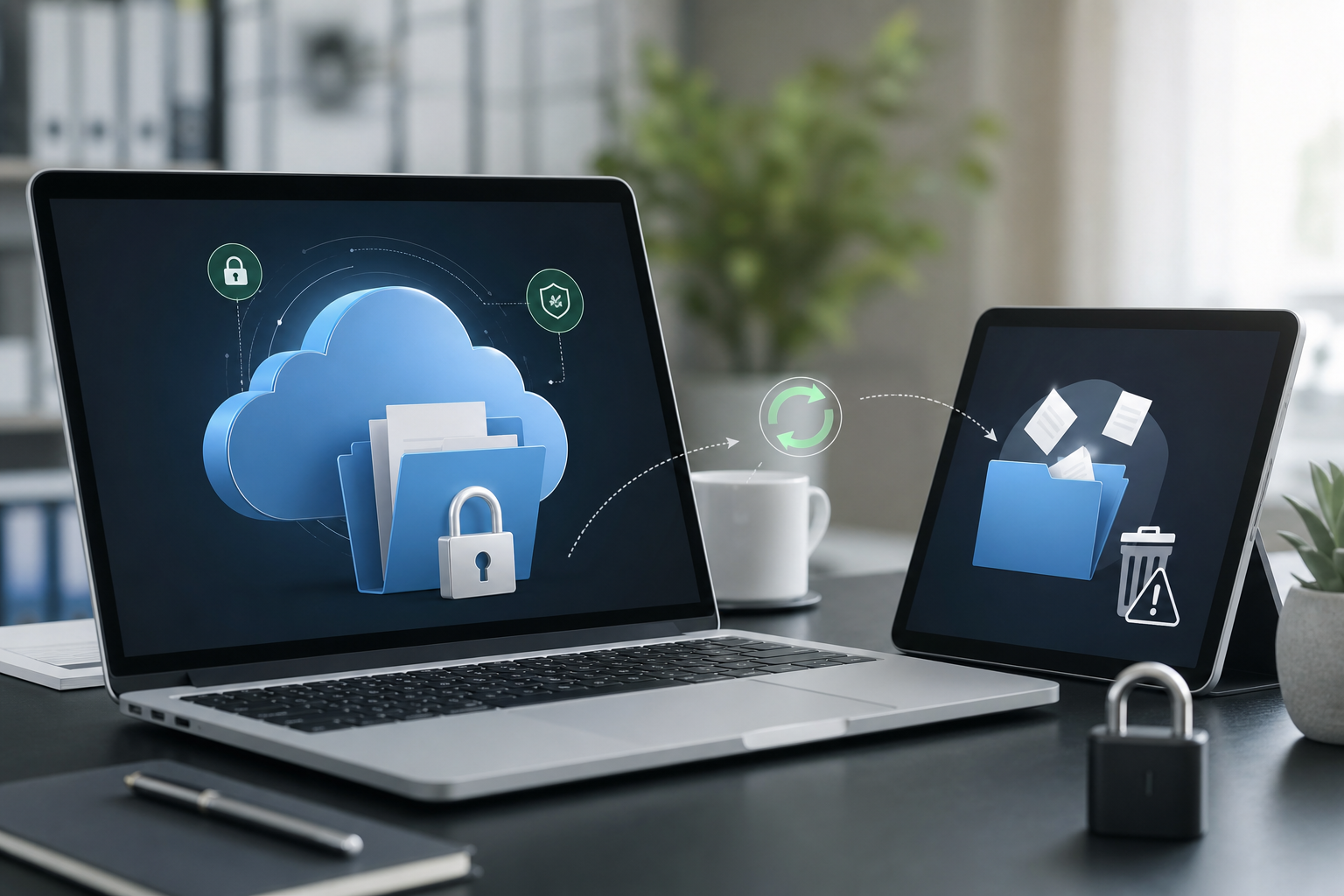 Is Cloud Storage Really Safe? 5 Myths Every User Should Know Cloud storage safety concept with encrypted files, synced folders, and backup warning icons