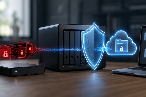 Ransomware attack targeting backup folders with shielded offline copies