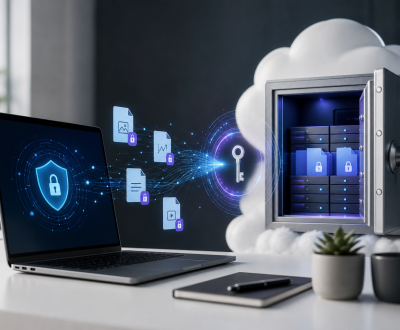 What Is Zero-Knowledge Encryption and Why Does It Matter for Cloud Privacy? Zero-knowledge encryption concept with private key on laptop and encrypted cloud vault