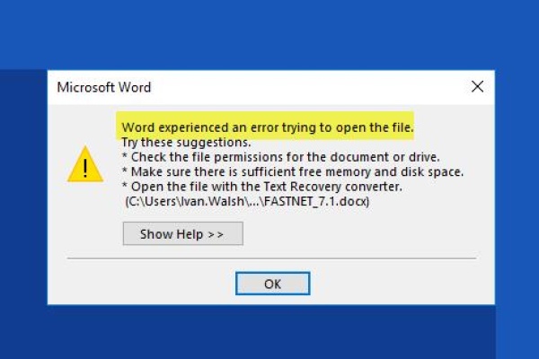 error trying to open the file​