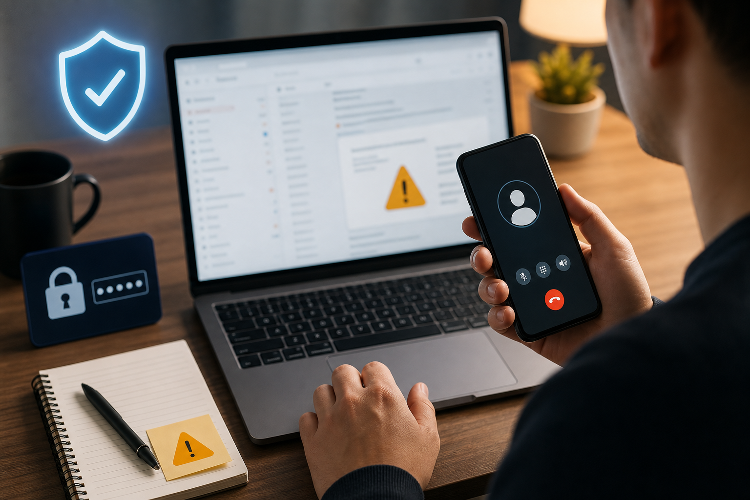 User verifies a suspicious email through a separate phone call and security workflow