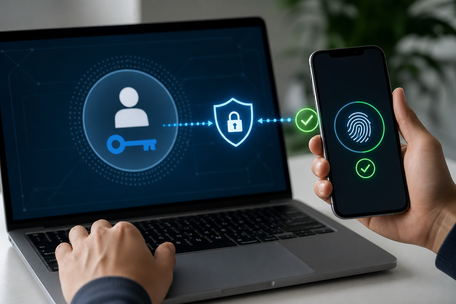 Passkey device authentication flow from phone biometric approval to laptop login