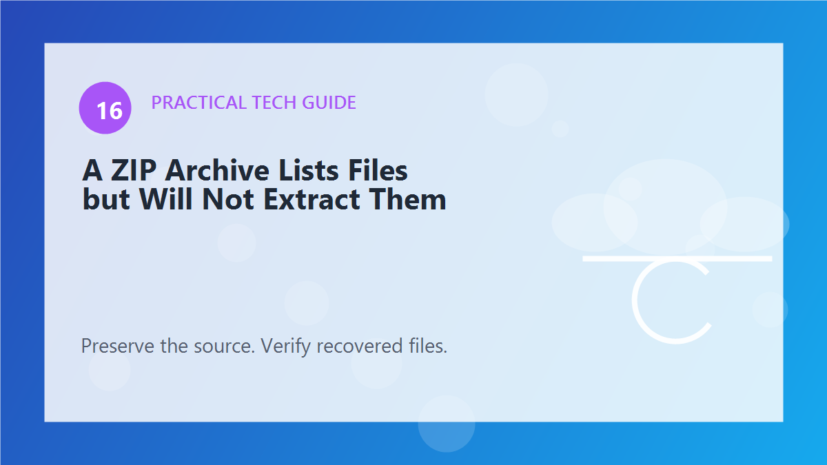 A ZIP Archive Lists Files but Will Not Extract Them